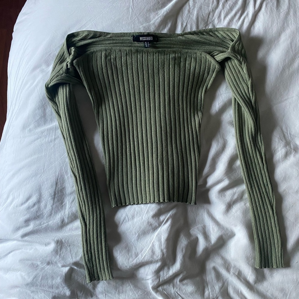 Missguided Strapless Long Sleeve Rib Knit Top